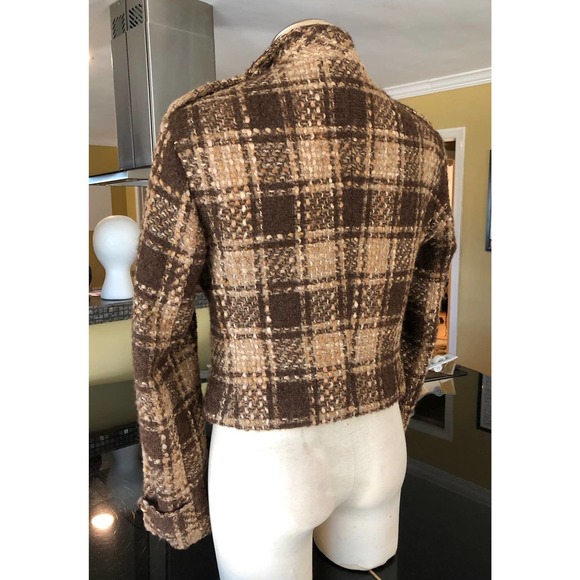RARE Vtg Dolce & Gabbana Cropped Brown Plaid Double Breasted Chunky Tweed Jacket - Picture 5 of 12
